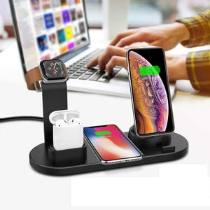 4-in-1 Charging Dock Station wi Qi Wireless Pad